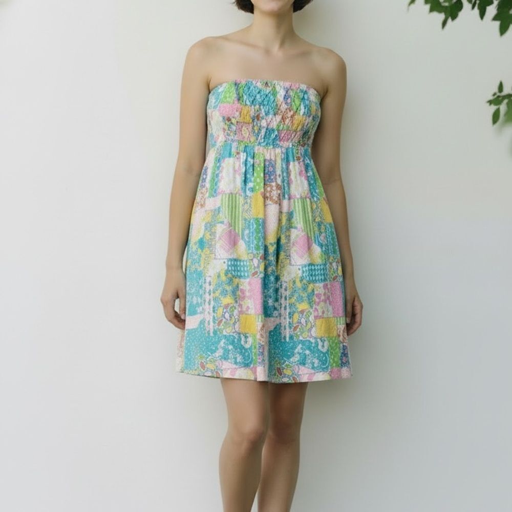 Lilly Pulitzer Gynneth Loco Patch Strapless Patchwork Dress Size 2 - Picture 3 of 9